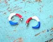 70s RED WHITE and BLUE Vintage Earrings.....retro accessories. july 4th. celebrate. vintage jewelry. costume jewelry. fun