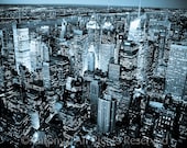 New York City Skyline at Night Fine Art Print - 8x10 Black and White