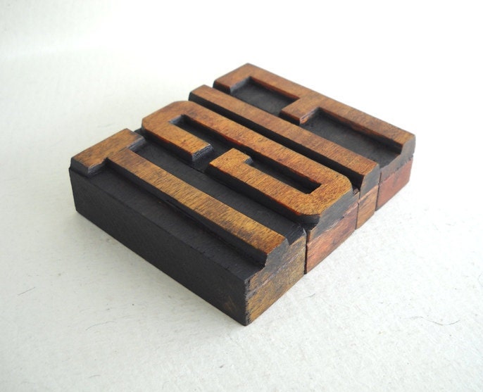 Thank God It's Friday, TGIF - 4 Wooden Vintage Letterpress Alphabet - Large - 3.2", L80