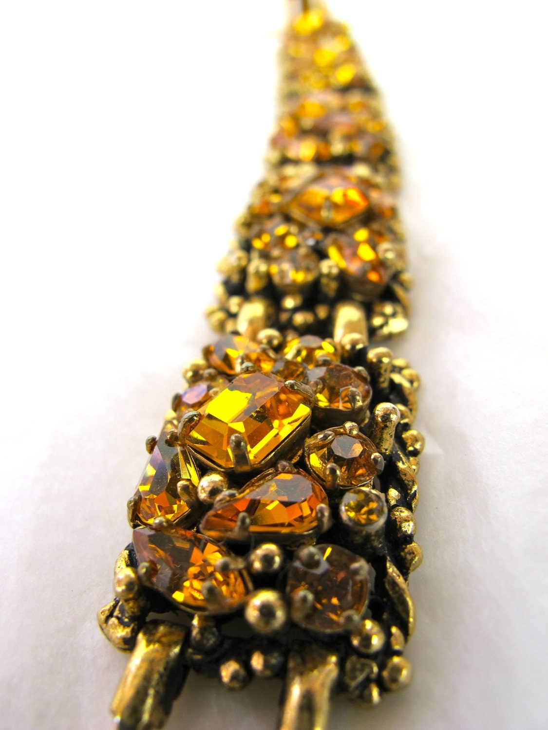 1950s Barclay Amber Rhinestone Cluster Bracelet, Signed Costume Jewelry