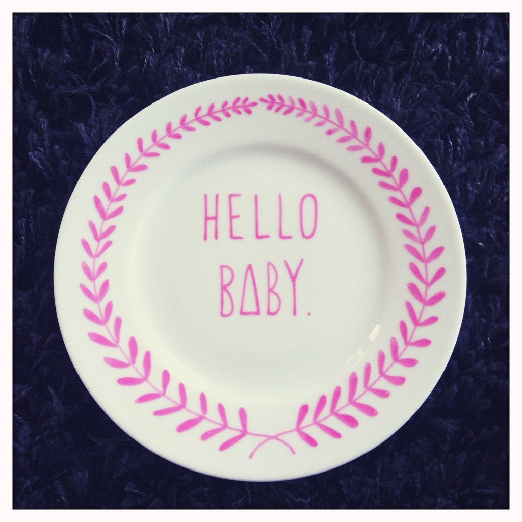 Hello Baby - Hand Illustrated Pink Ceramic Baby Plate