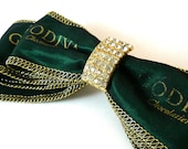 Emerald Green and Gold, Lady Godiva Hair Accessory, Clip with Vintage Jewelry Crystal Center, Handmade with Recycled Materials