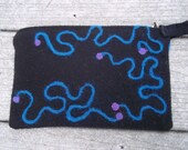 Purse Felted Wool Black Blue Purple Clutch Handmade