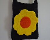 Purse Felted Wool Black Yellow Orange Flower