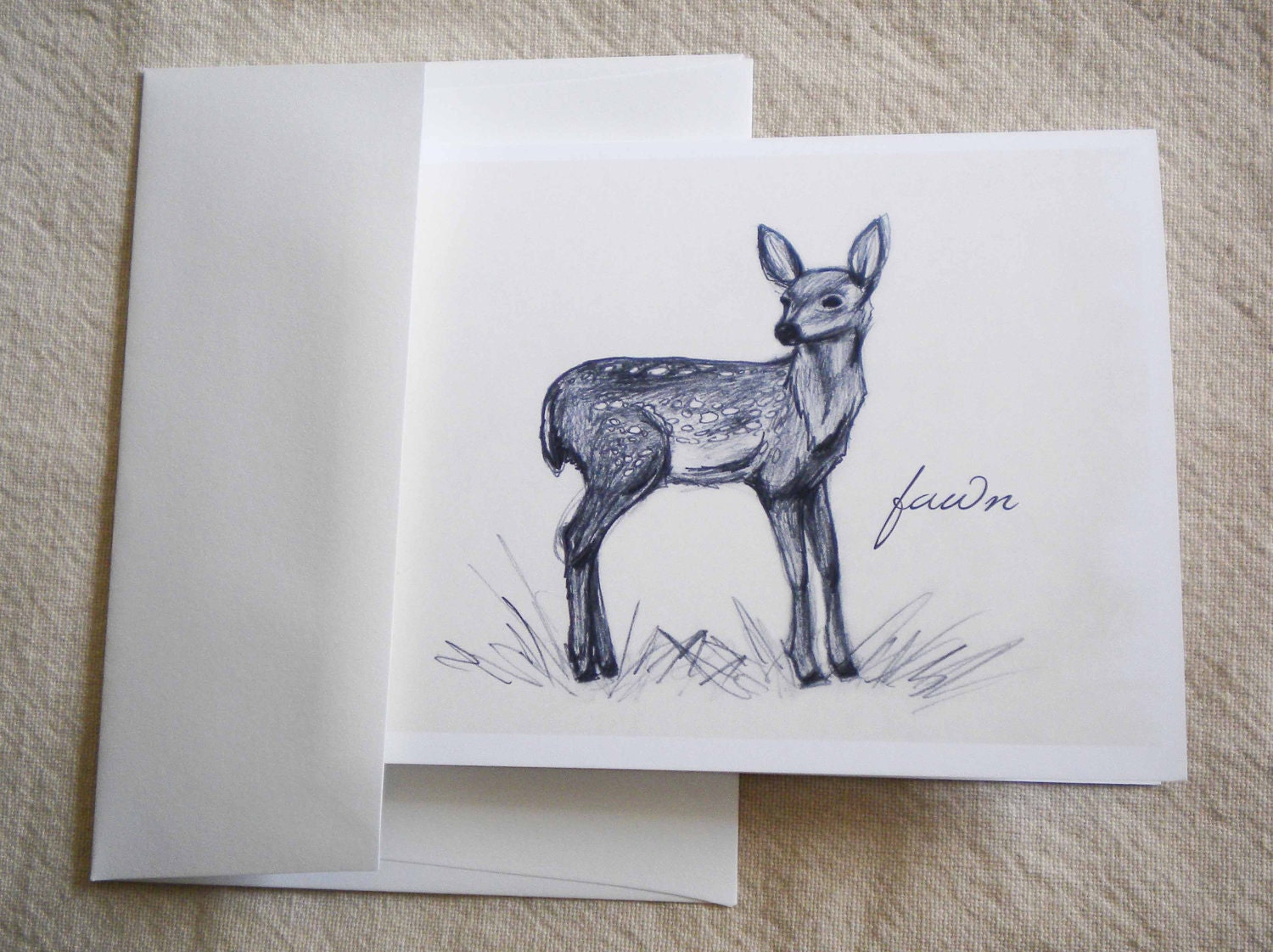Blank A2 Note Card - Fawn Sketch