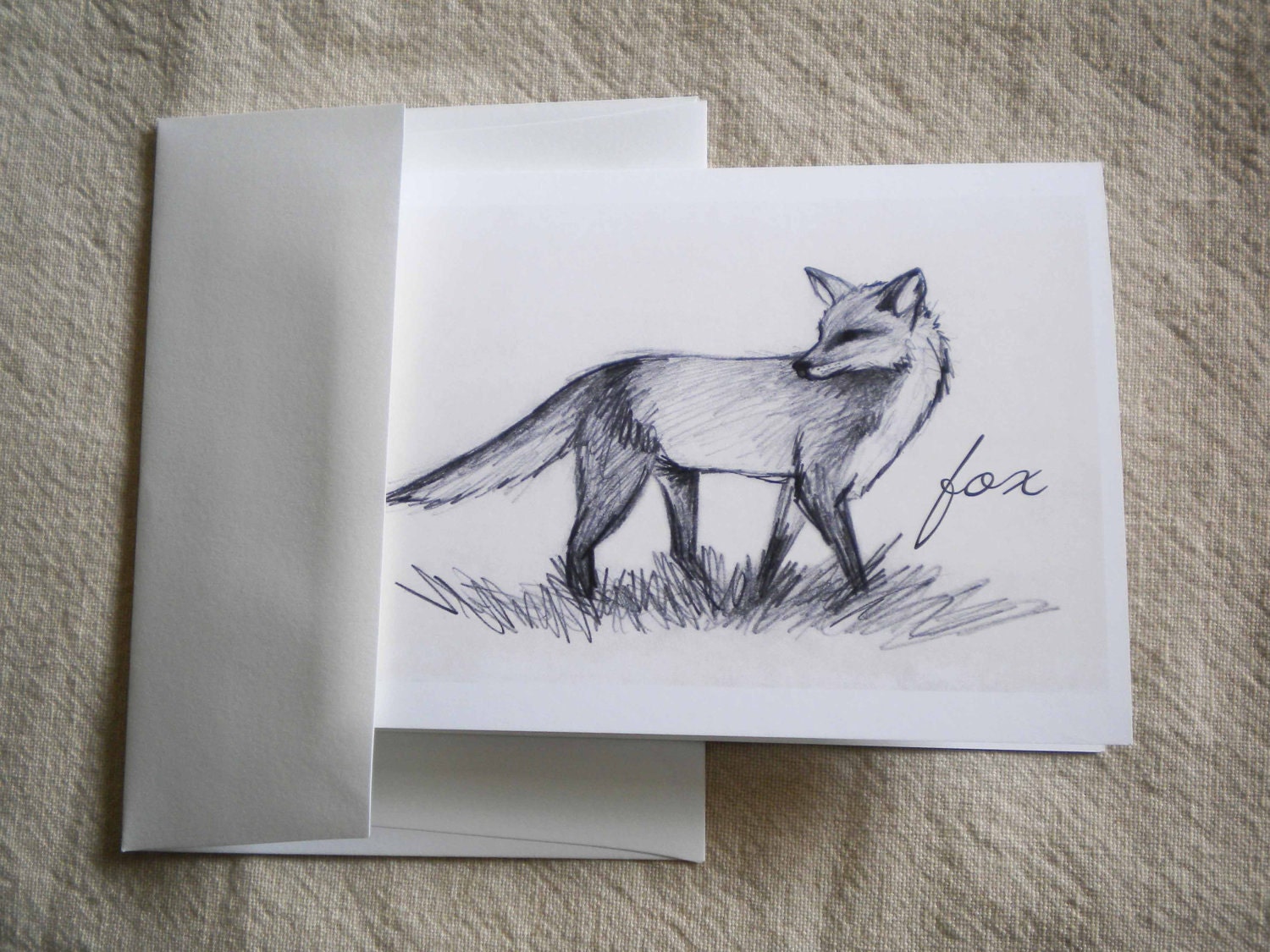 Blank A2 Note Card - Fox Sketch