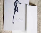 Blank A2 Note Card - Seahorse Sketch