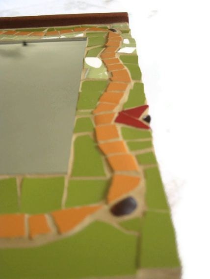 Mirror Green Orange Mosaic Ceramic tile Red flowers Art home decoration wall hanging