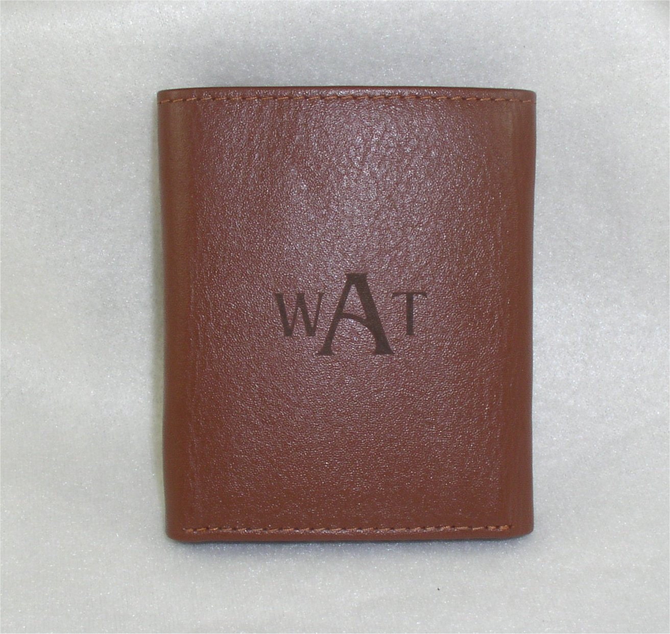 Monogrammed Leather Wallet - Tan, Black or Brown Trifold - Premium Leather