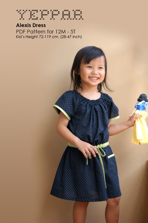 PDF Pattern - Alexis Dress for 12M - 5T and tutorial.