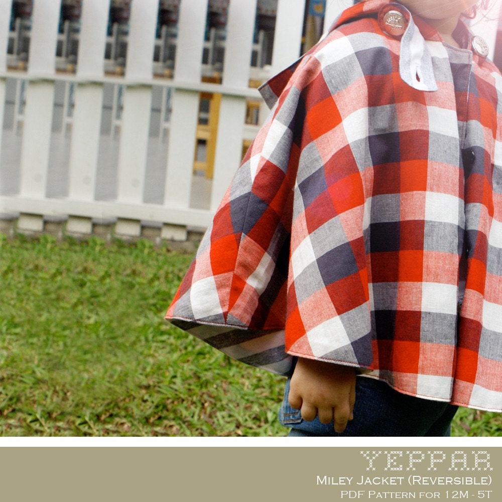 No Serger - PDF Pattern - Miley Jacket (Reversible) for 12M - 5T and tutorial.