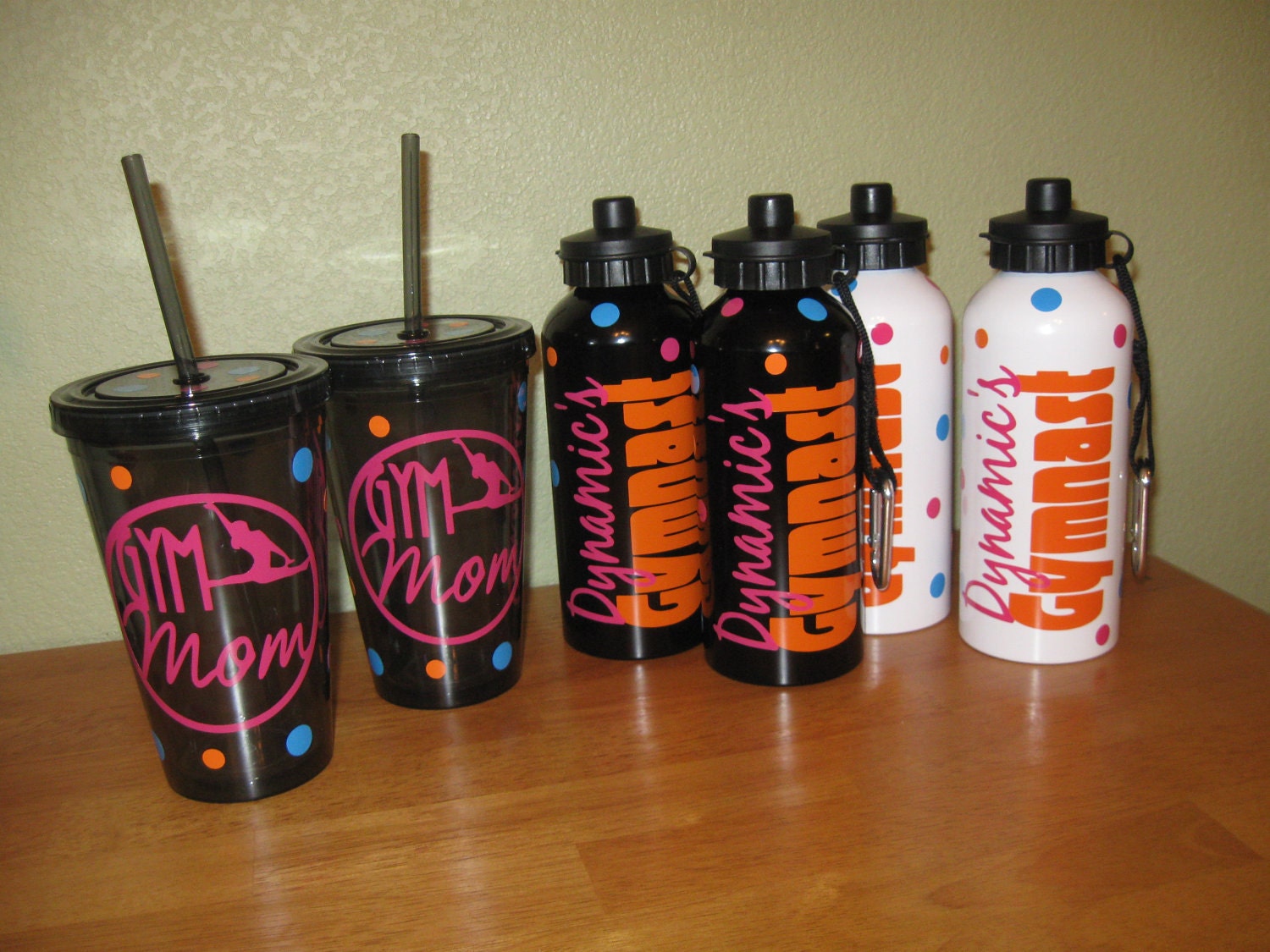 Quantity 6 Personalized acrylic tumbler w/ lid and straw or aluminum water bottles- mix and match any design, colors, fonts, etc.