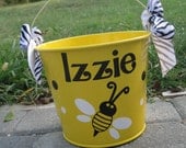 Halloween bucket: Personalized halloween trick or treat metal bucket, 2 quart, yellow with bumblebee, match your costume, more designs