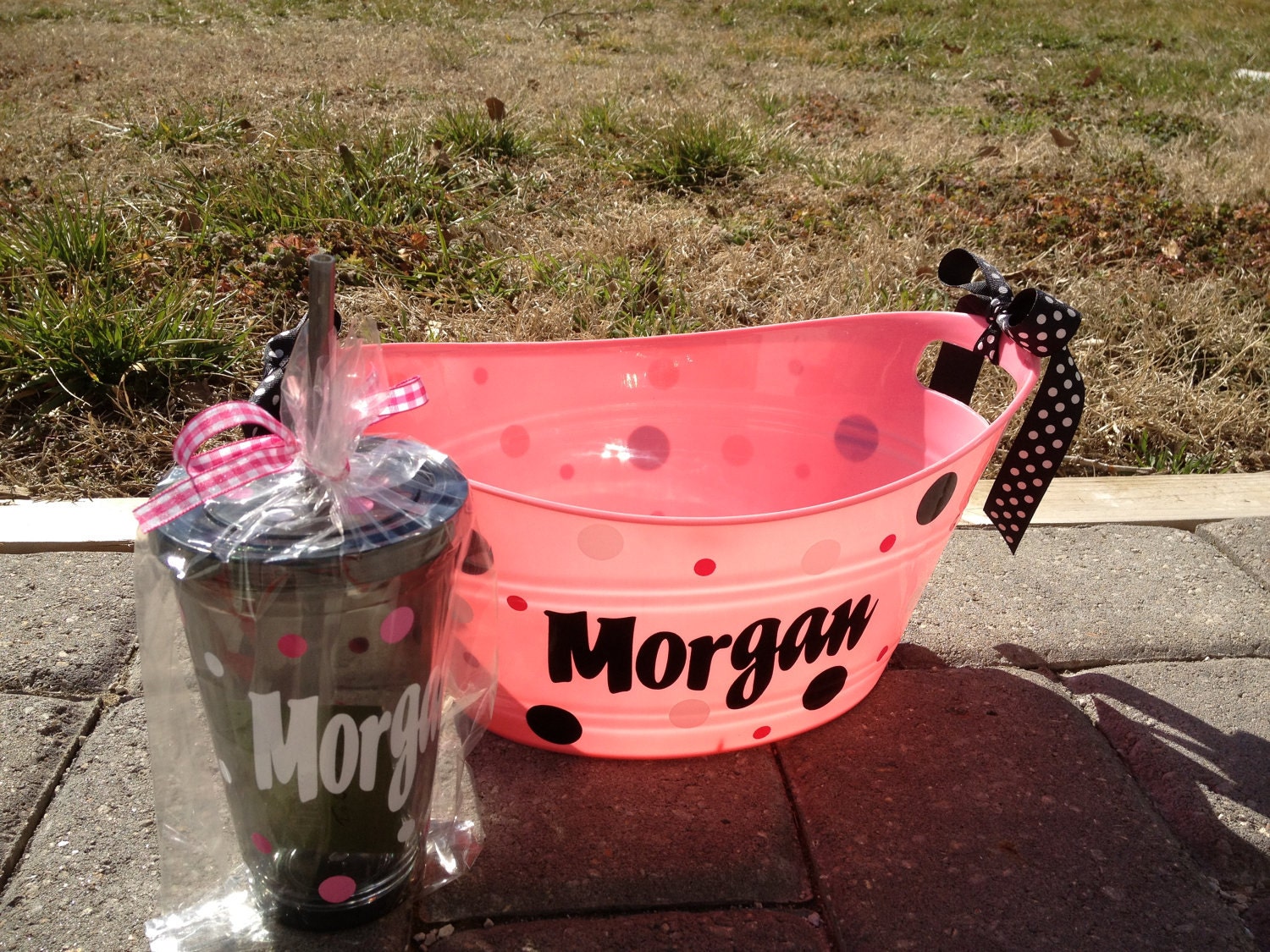 Personalized oval tub - Easter basket, gift basket, name, initial or monogram, polka dots or custom design, baby gift basket