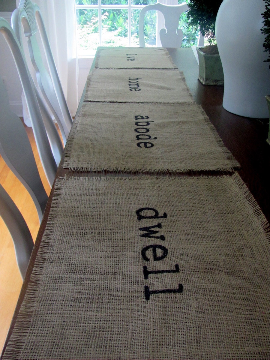 Burlap Place Mats Set of Four (dwell, live, home, abode)