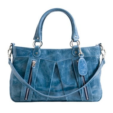 Bespoke Denim Blue Leather Handbag