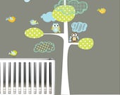 Vinyl Wall Decal Tree with Owls Birds Children Nursery Decals