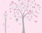 Children Wall Decal Vinyl Wall Decals with Birdhouse Growth Chart,Birds,Flowers-Nursery Tree