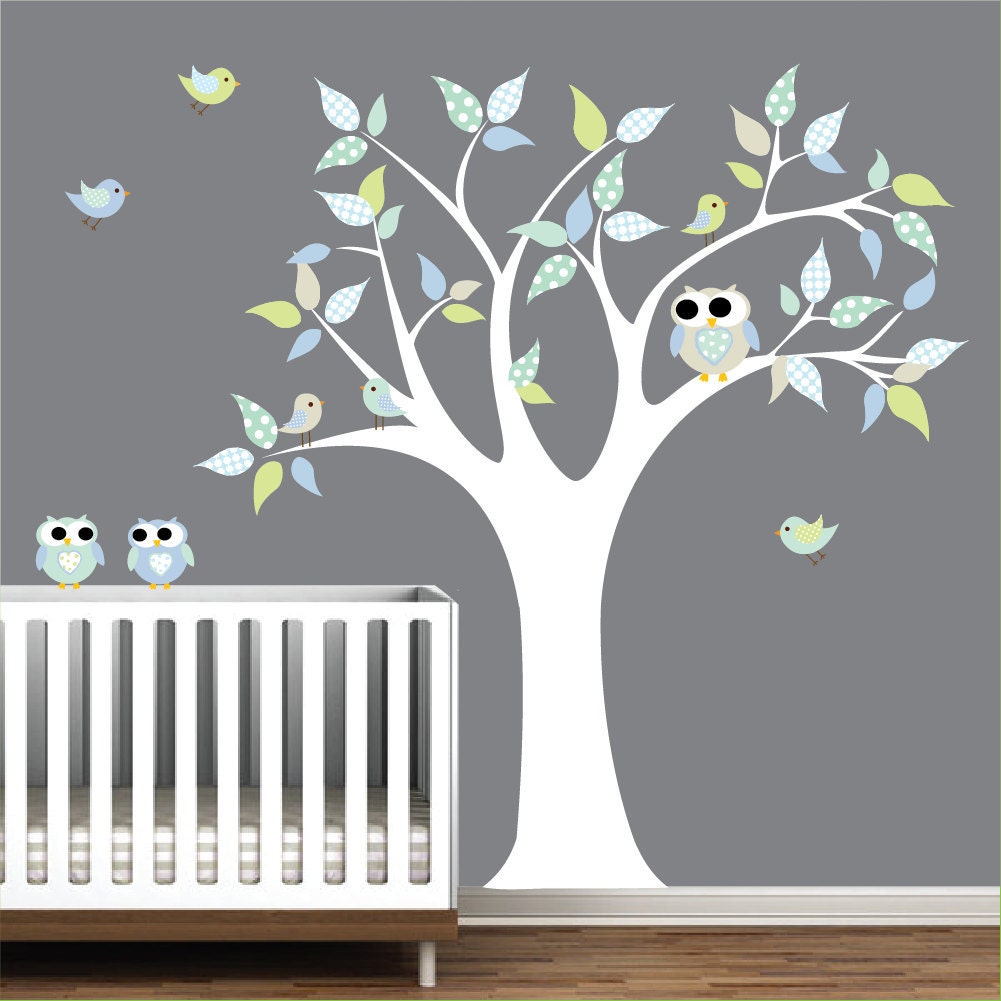 Children Vinyl Wall Decals Nursery Tree Wall Decal with Birds Owls