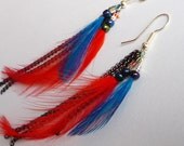 Orange & Blue Feather earrings
