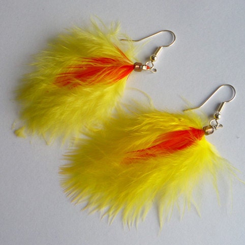 Yellow and Orange feather earrings