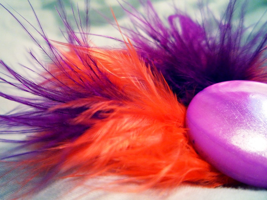 Purple and Coral Feather Fascinator