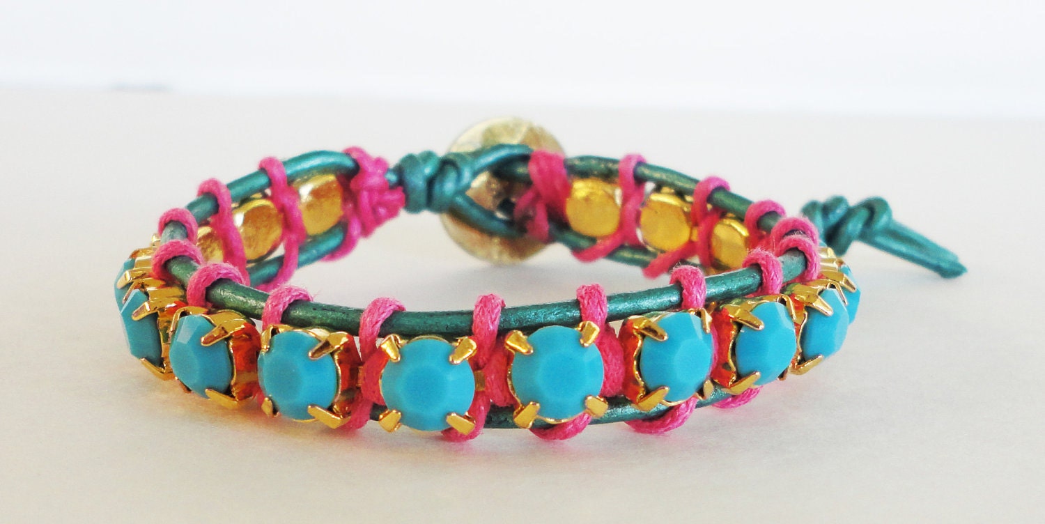 Handmade Chan luu style  De Santos Austrian Crystal Turquise Bracelet