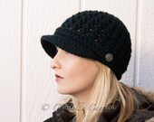 Women Teen Chic Brimmed Hat with Band and Buttons - Black Made to Order