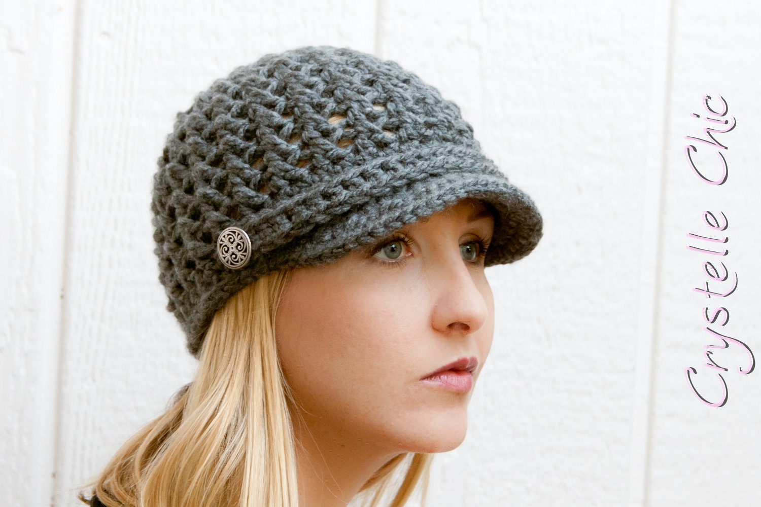 Women Teen Brimmed Beanie Hat  - Dark Charcoal Grey (Made to Order)