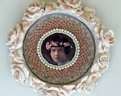 floral wreath - Rosebud - shabby chic wreath, pink rose, 1920s flapper, pink flower crown, beaded art