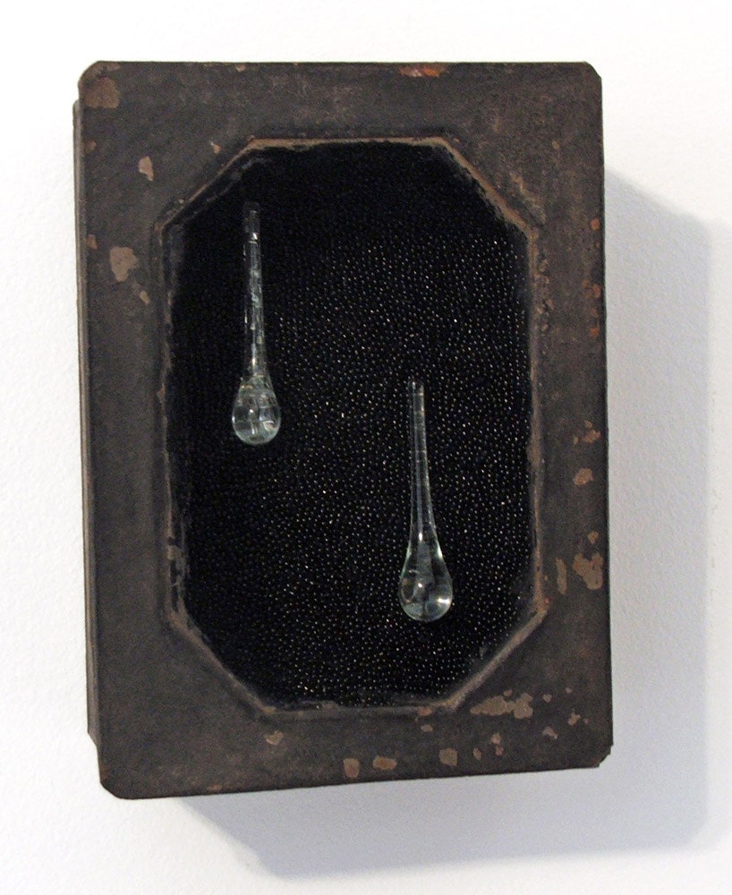Victorian mourning - Reliquary - gothic Victorian, mourning, tears, crystal teardrop pendant, beaded art, mixed media assemblage
