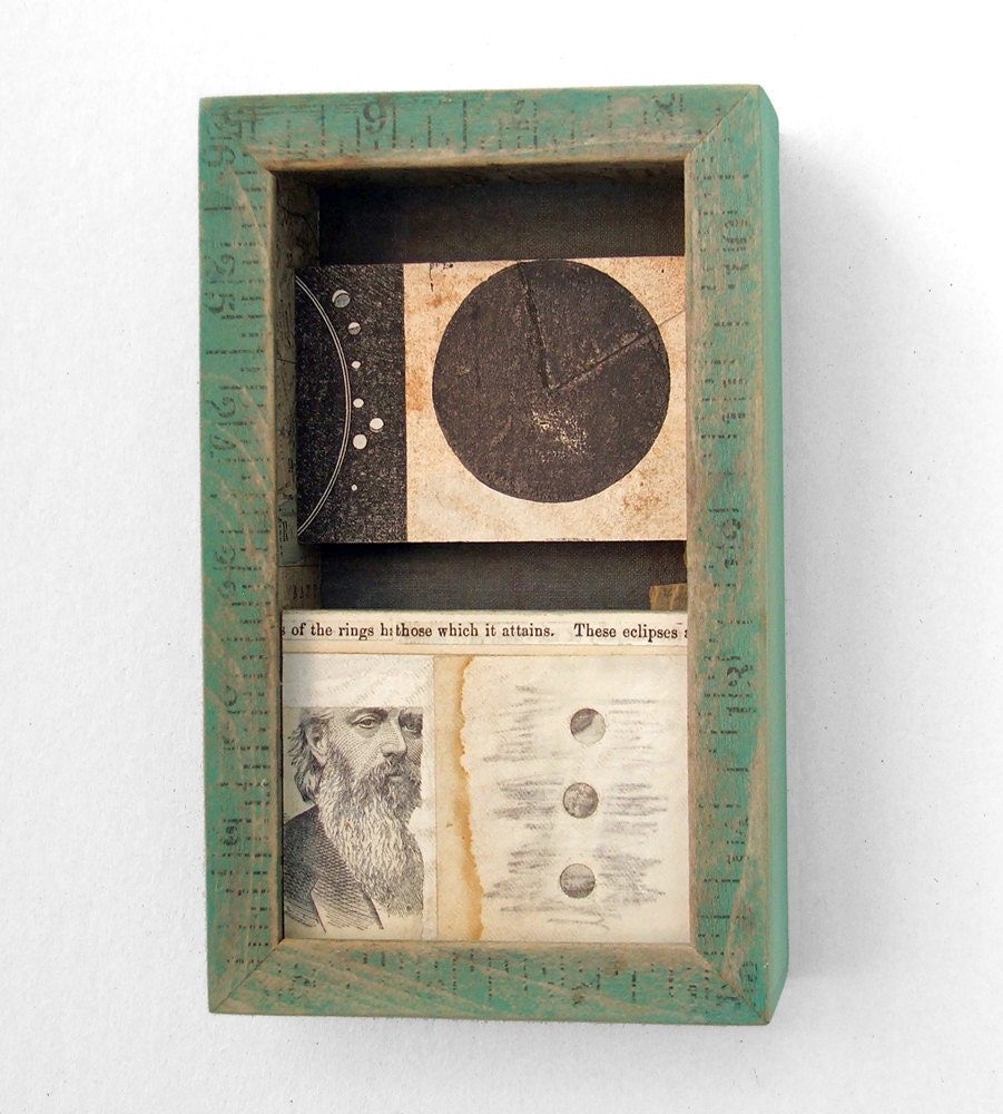 assemblage art - Eclipse Box - astronomy, science, space, mixed media collage art