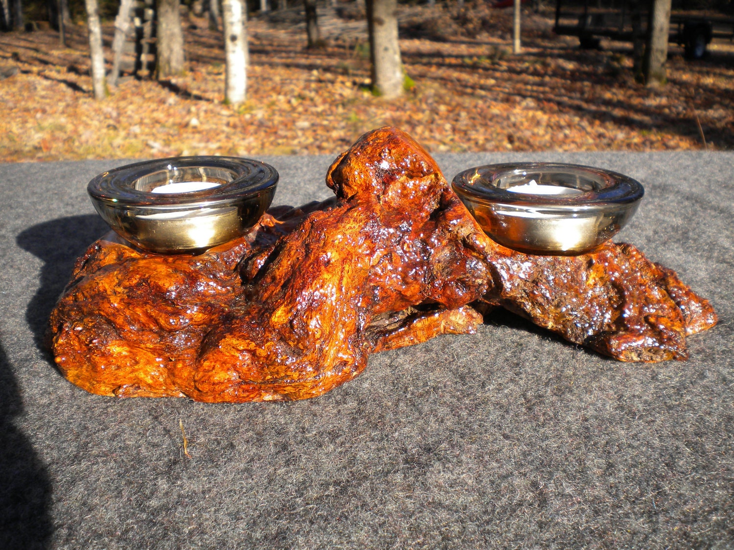 Black Cherry Burl wood Candle Holder  115