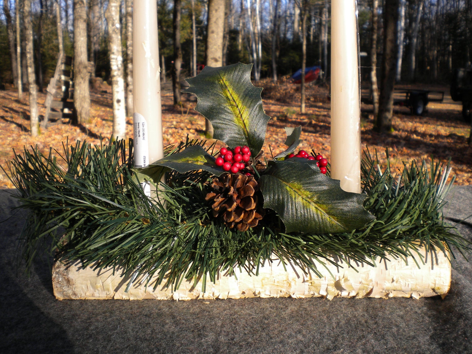 White Birch Candle Holder ready for Christmas (STK101)