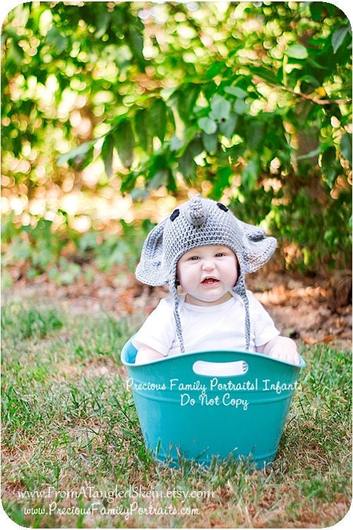 FREE SHIPPING Edgar Elephant Earflap Hat - Sizes Newborn, 3-6 mo, 6-12 mo, 1-2yrs, 3-10yrs