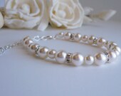 Pale Pink Bridesmaid Bracelet - Pale Pink Pearls and Crystal Spacers with Extender