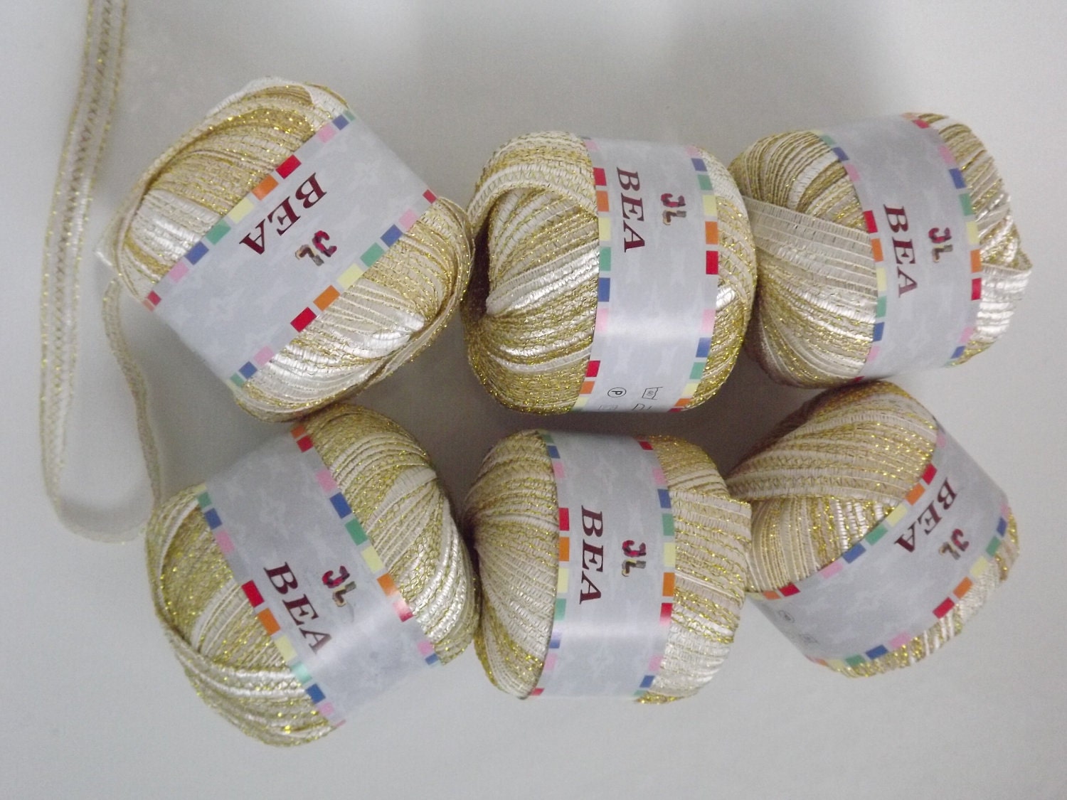 6 balls of Bea Sparkly Ribbon Yarn with metallic lurex thread wide 1/2 inch