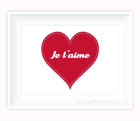 Je t'aime Valentine's Day Heart 5x7 Print - Customized