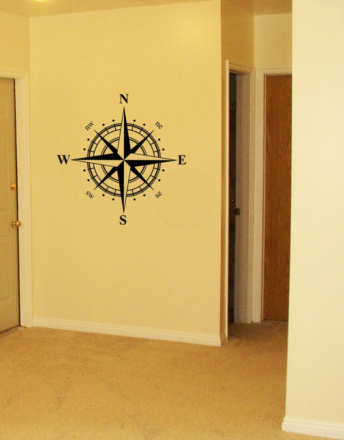 Compass Rose Nautical North Arrow - Vinyl Decal Wall Decal Wall Art Silhouette