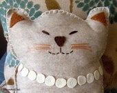 Sleepy Ecru Felt Cat Plush Pillow Pal