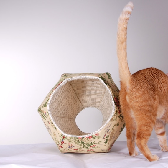 Cat Ball Unique Hand Made Kitty Bed in Retro Asian Fabric
