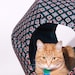 CIJ Summer Sale Jumbo Cat Ball modern cat bed handmade in Red Black and Turquoise fabric