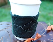 Leaf Coffee Cup Sleeve  Embroidered Repurposed  FREE SHIPPING - ChrysalisReCreations