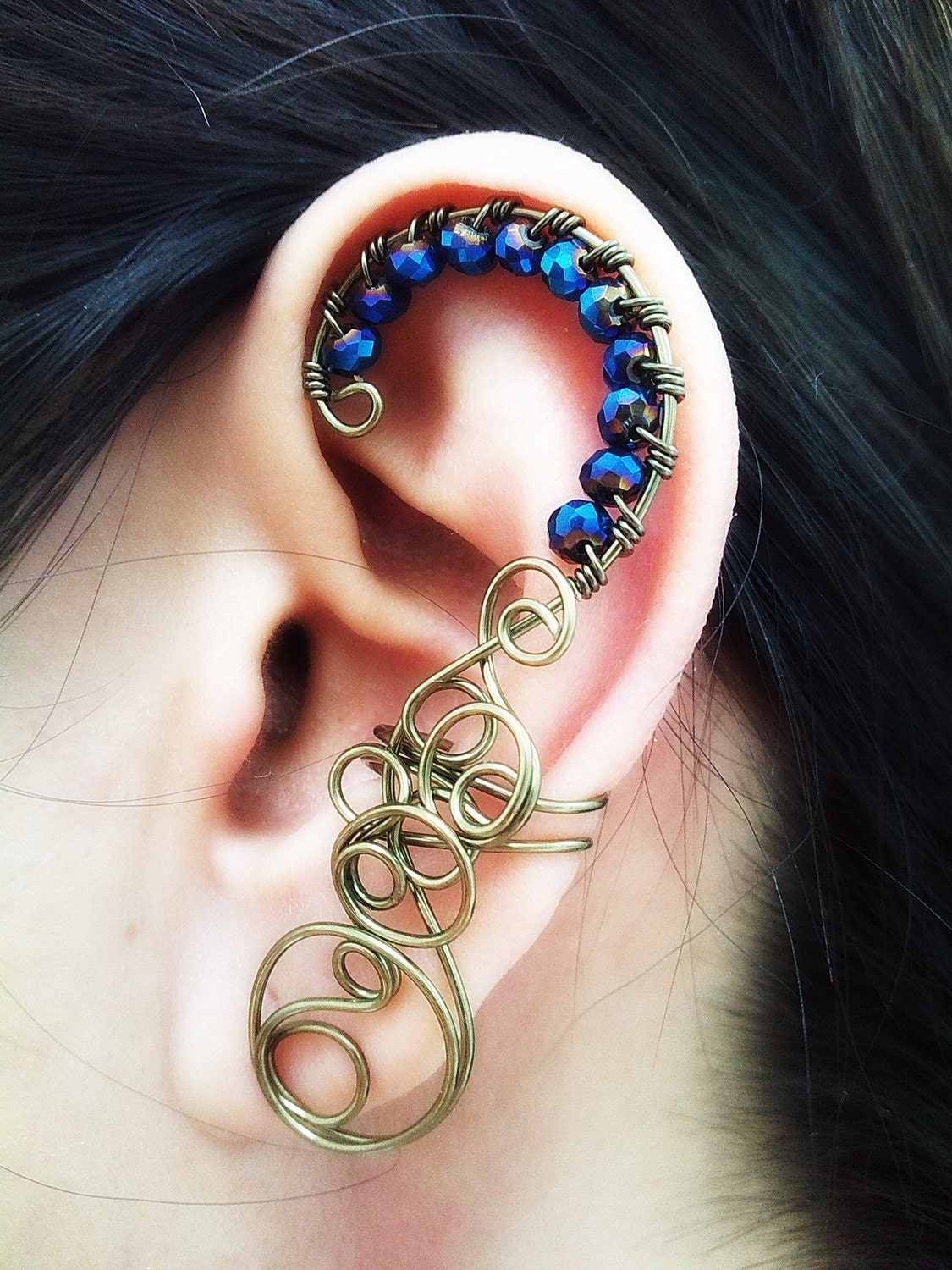 Ear Cuff Absinthe Arch Style Gunmetal Brass Ear Cuff - Wire Wrapped Handmade Jewelry -