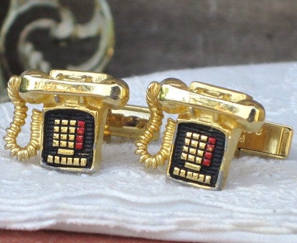 Vintage 3D RUGIN Touch Tone Phone Cufflinks, Cuff Links, Mens Accessories