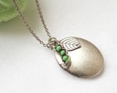 Antique style Oval Locket Necklace with peapod and leaf