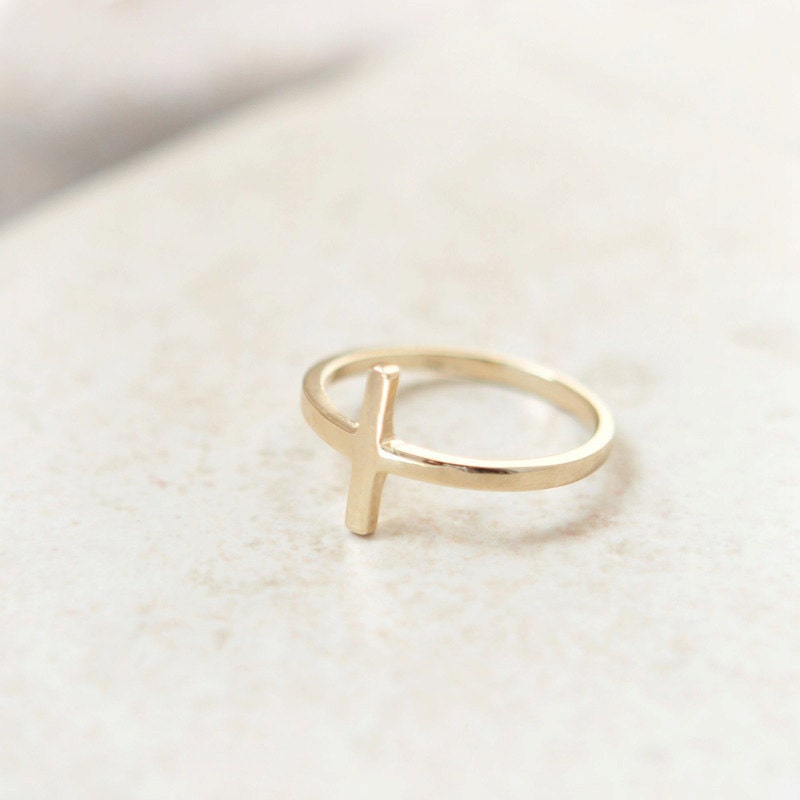 Sideways Cross Ring in gold plated sterling silver
