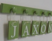 Green Baby Nursery Alphabet Letters Children Sign Set Includes JAXON 5 Wooden Hooks Light Green
