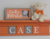 Orange and Gray Baby Girl Nursery Decor - CASE - 24" Shelf 4 Wooden Wall Letters Grey Orange