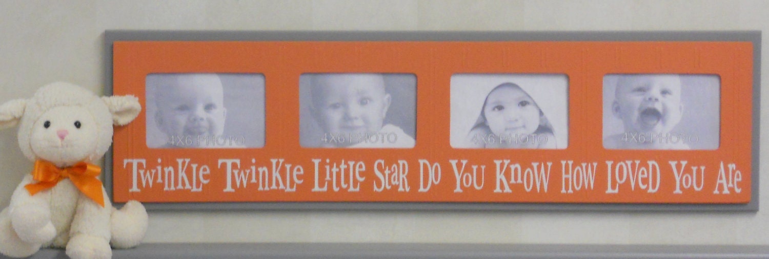 Orange Picture Frames Baby Nursery - Twinkle Twinkle Little Star - Tangerine and Gray Nursery Wall Art - Baby  Frame 4x6 Picture Frame Sign
